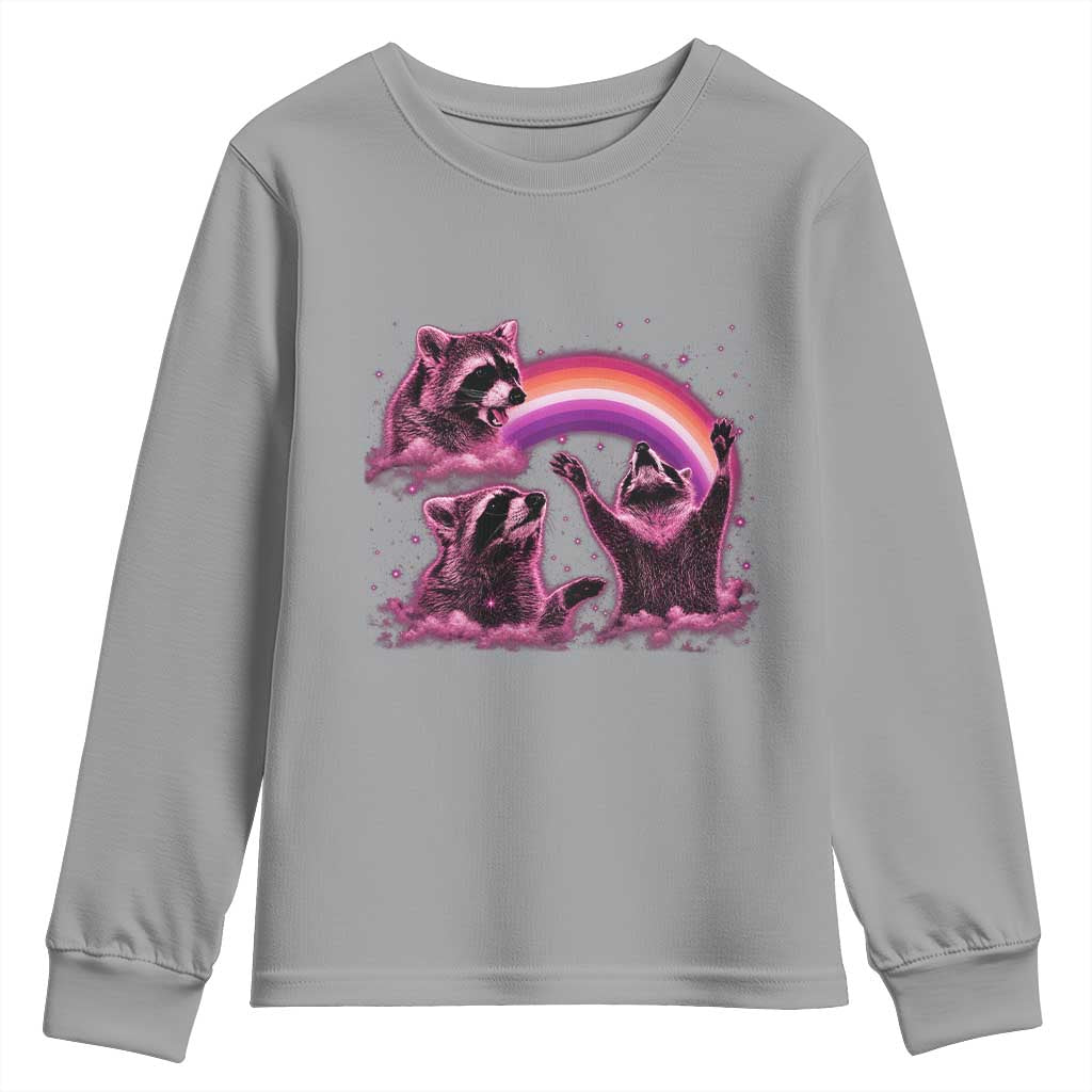 Funny Pink Raccoon Live Laugh Youth Sweatshirt Lesbian Pride Month