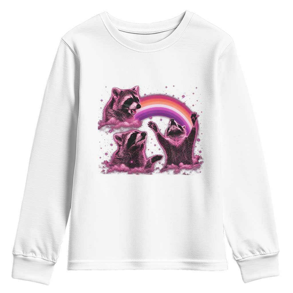 Funny Pink Raccoon Live Laugh Youth Sweatshirt Lesbian Pride Month