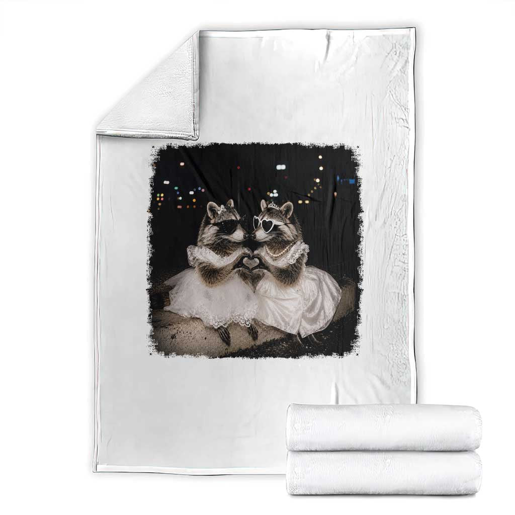 Funny Lesbian Raccoon Engagement Throw Blanket LGBTQ Pride Gift