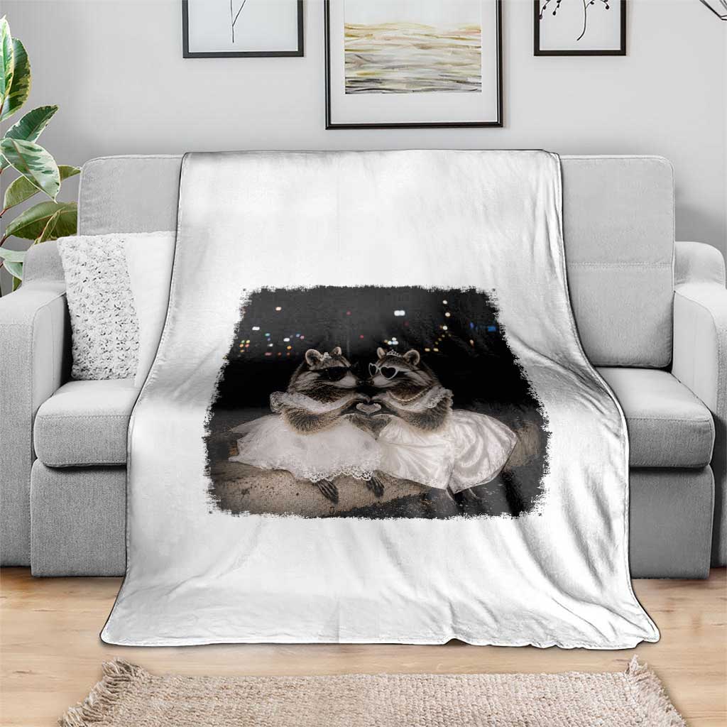 Funny Lesbian Raccoon Engagement Throw Blanket LGBTQ Pride Gift