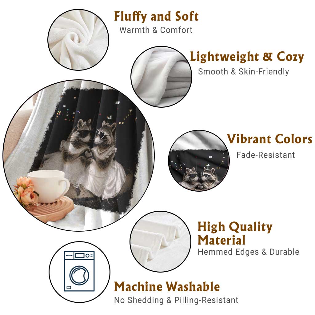Funny Lesbian Raccoon Engagement Throw Blanket LGBTQ Pride Gift