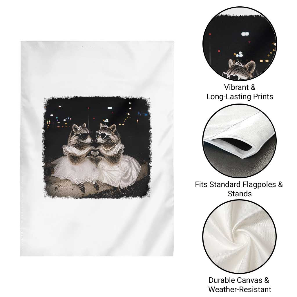 Funny Lesbian Raccoon Engagement Garden Flag LGBTQ Pride Gift