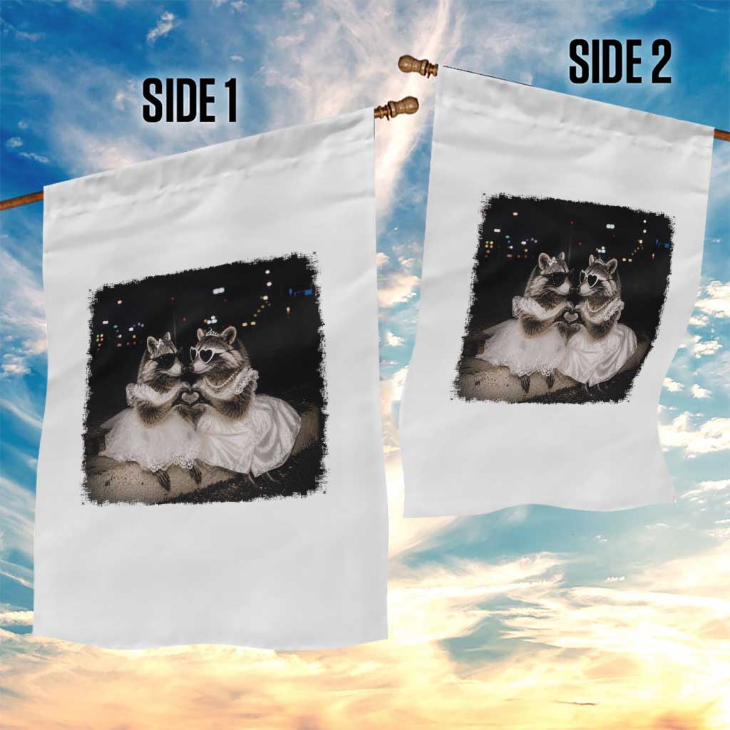 Funny Lesbian Raccoon Engagement Garden Flag LGBTQ Pride Gift