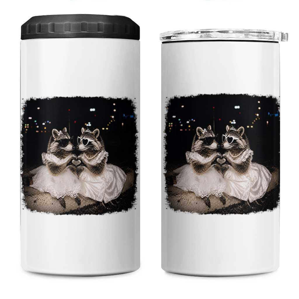 Funny Lesbian Raccoon Engagement 4 in 1 Can Cooler Tumbler LGBTQ Pride Gift