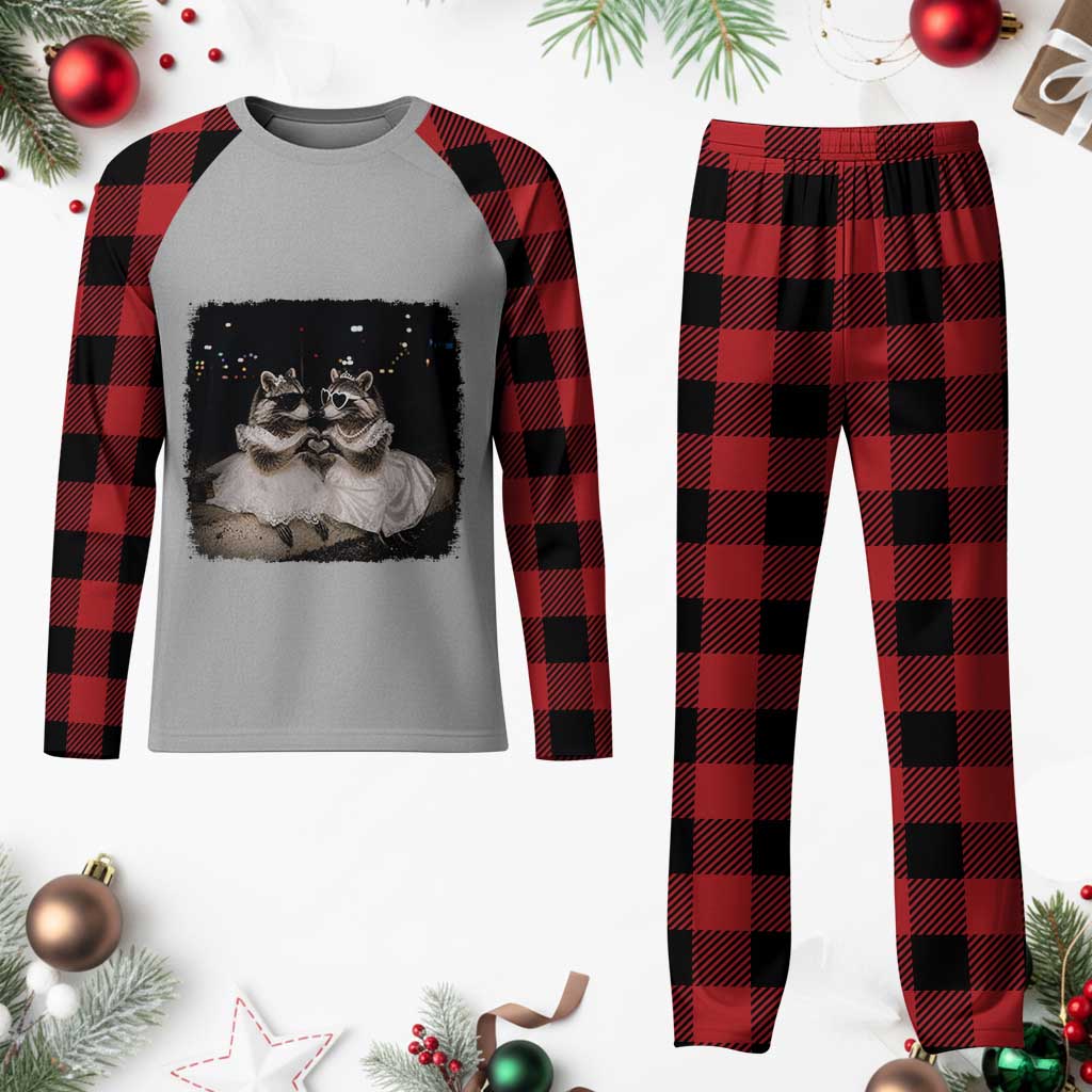 Funny Lesbian Raccoon Engagement Plaid Pajama Set LGBTQ Pride Gift
