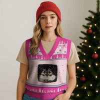 Funny Lesbian Raccoon Engagement V-Neck Knit Sweater Vest LGBTQ Pride Gift