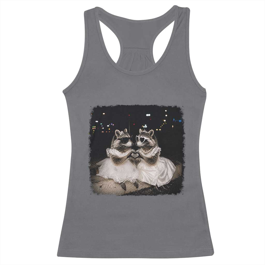 Funny Lesbian Raccoon Engagement Racerback Tank Top LGBTQ Pride Gift