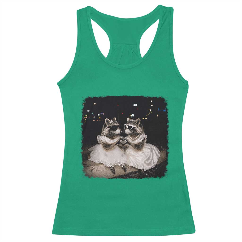 Funny Lesbian Raccoon Engagement Racerback Tank Top LGBTQ Pride Gift