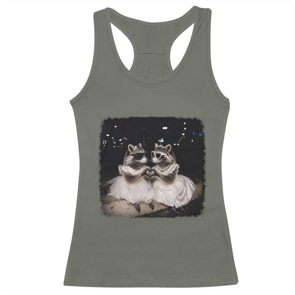 Funny Lesbian Raccoon Engagement Racerback Tank Top LGBTQ Pride Gift