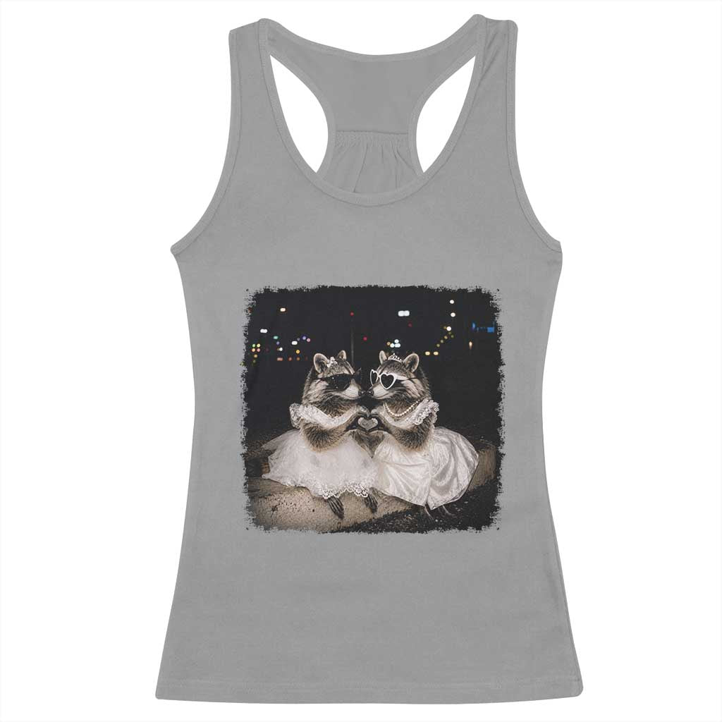 Funny Lesbian Raccoon Engagement Racerback Tank Top LGBTQ Pride Gift