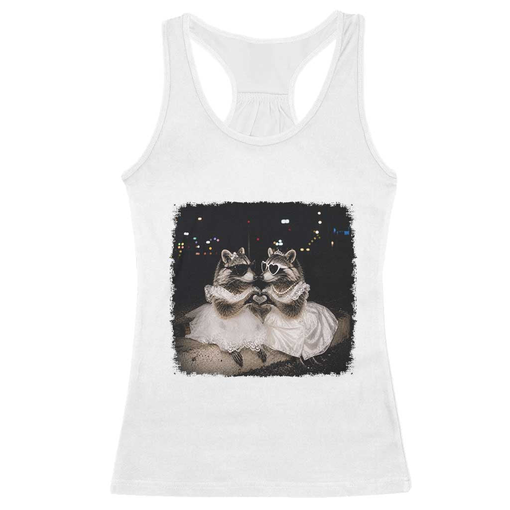 Funny Lesbian Raccoon Engagement Racerback Tank Top LGBTQ Pride Gift