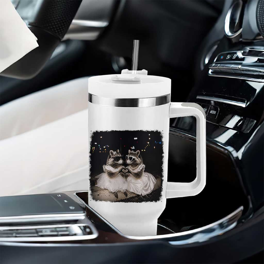 Funny Lesbian Raccoon Engagement Tumbler With Handle LGBTQ Pride Gift