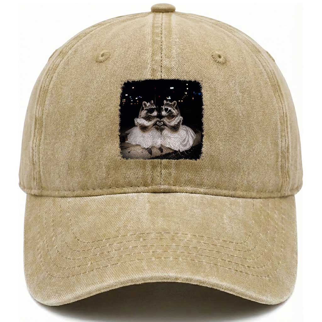 Funny Lesbian Raccoon Engagement Washed Cotton Baseball Cap LGBTQ Pride Gift