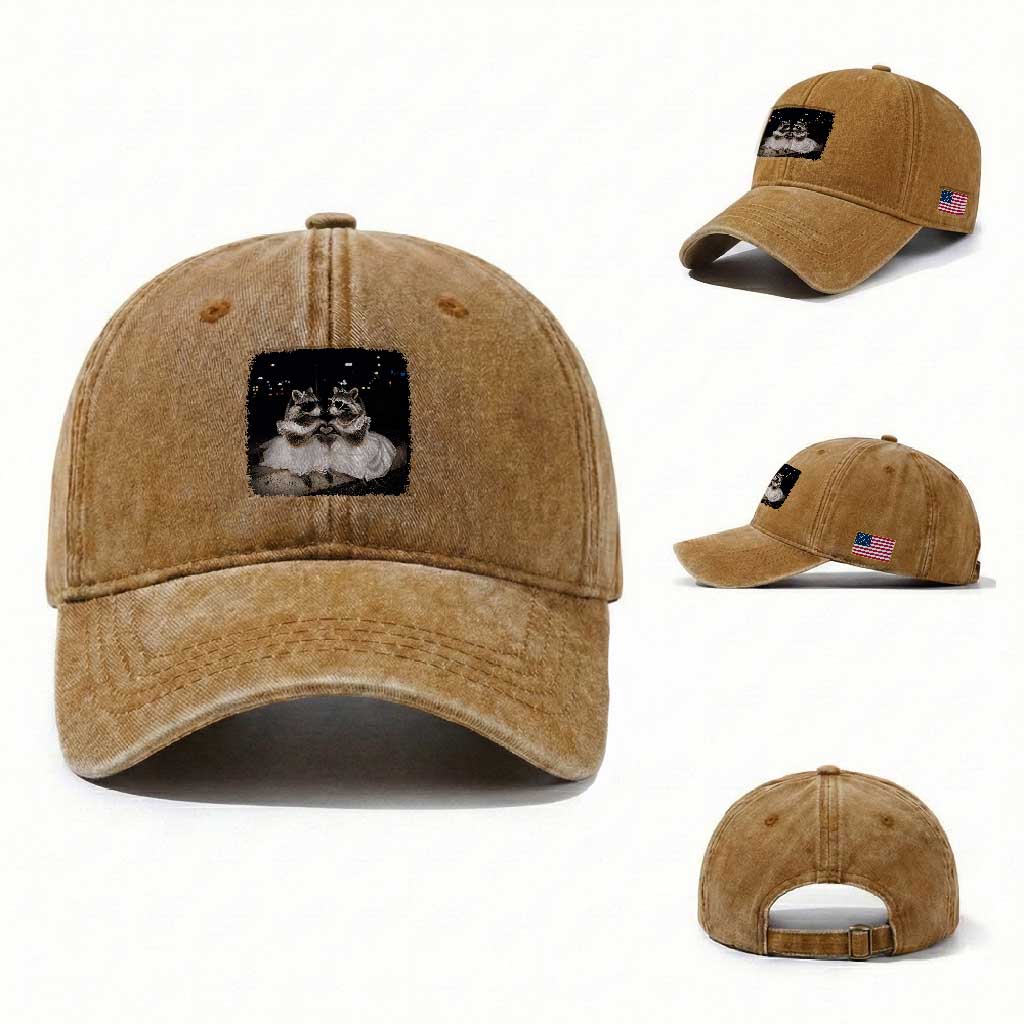 Funny Lesbian Raccoon Engagement Washed Cotton Baseball Cap LGBTQ Pride Gift