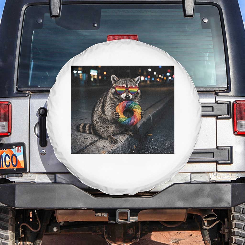 Raccoon Eating Baguette Graphic Spare Tire Cover Humorous Gay Pride Gift