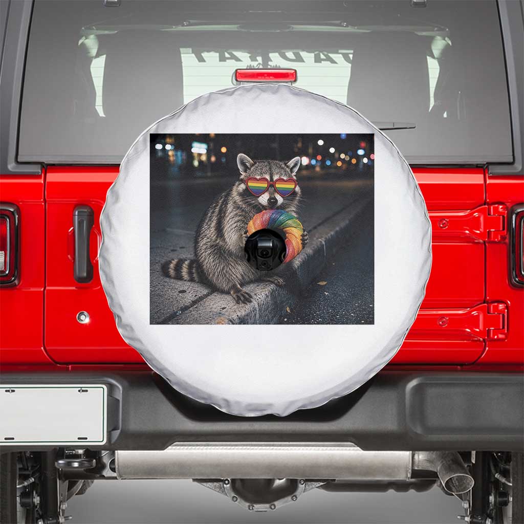 Raccoon Eating Baguette Graphic Spare Tire Cover Humorous Gay Pride Gift