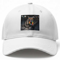 Raccoon Eating Baguette Graphic Baseball Cap Humorous Gay Pride Gift