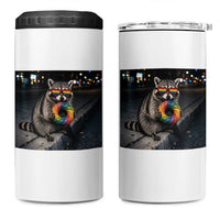 Raccoon Eating Baguette Graphic 4 in 1 Can Cooler Tumbler Humorous Gay Pride Gift