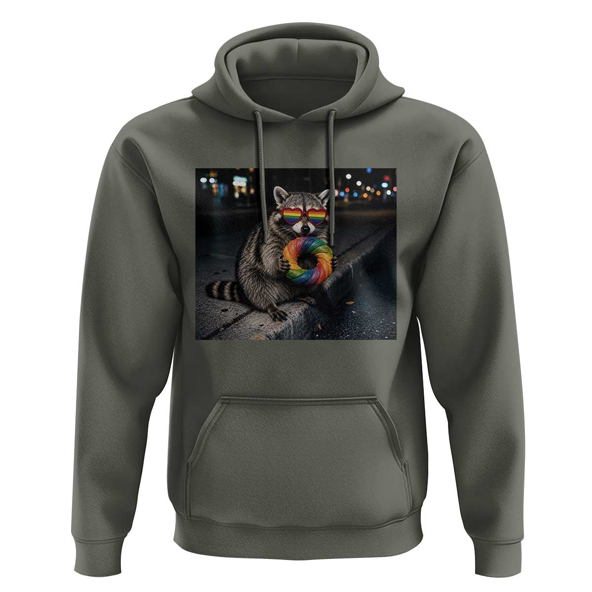 Raccoon Eating Baguette Graphic Hoodie Humorous Gay Pride Gift