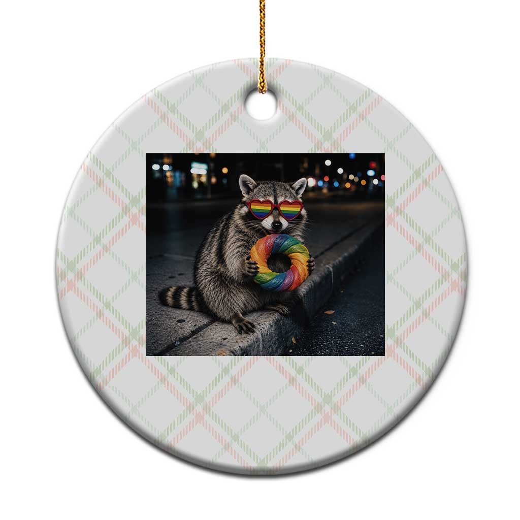 Raccoon Eating Baguette Graphic Ceramic Ornament Humorous Gay Pride Gift