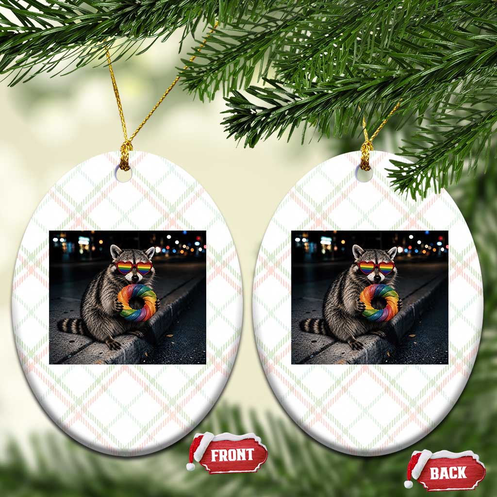 Raccoon Eating Baguette Graphic Ceramic Ornament Humorous Gay Pride Gift