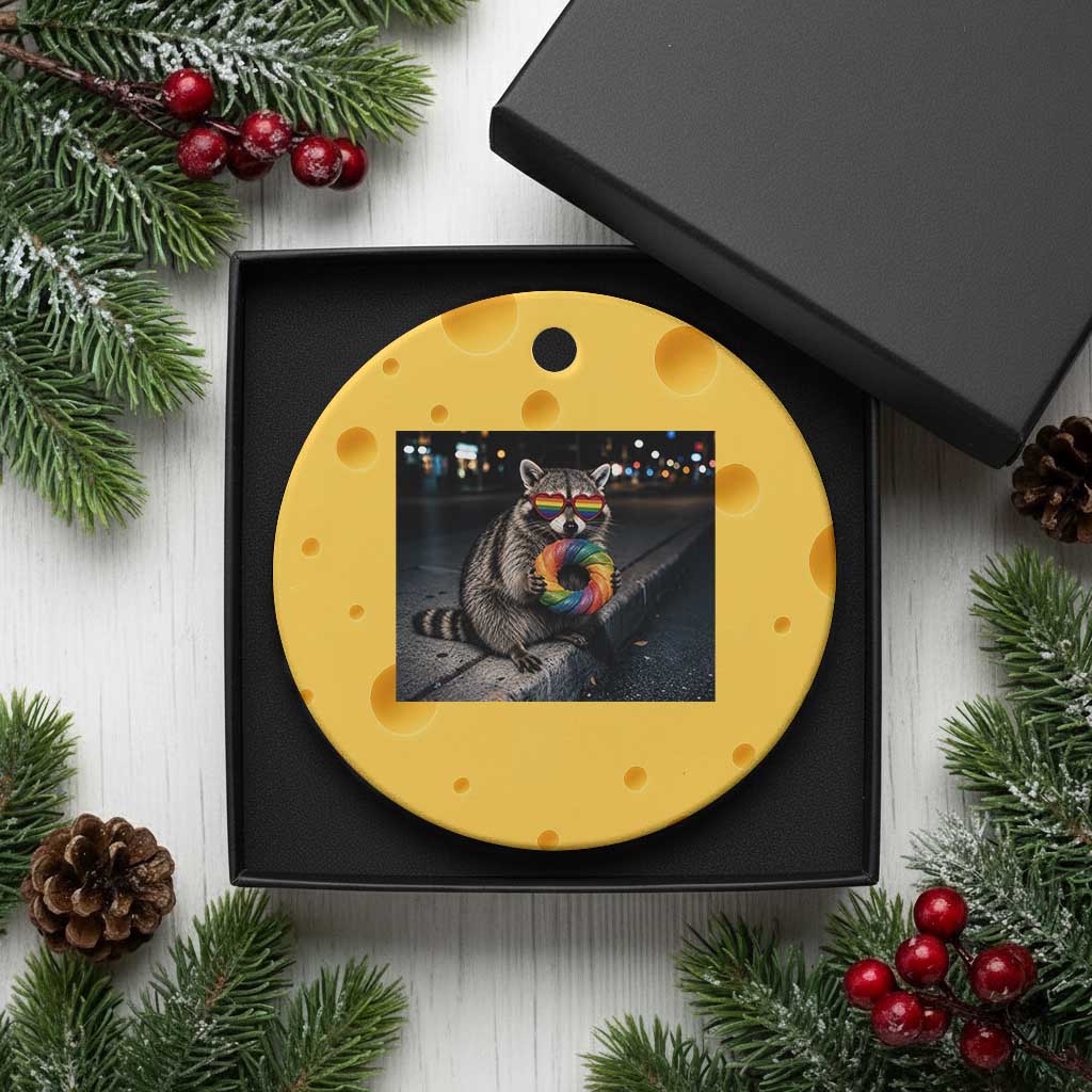 Raccoon Eating Baguette Graphic Ceramic Ornament Humorous Gay Pride Gift