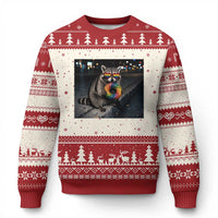 Raccoon Eating Baguette Graphic Ugly Christmas Sweater Humorous Gay Pride Gift