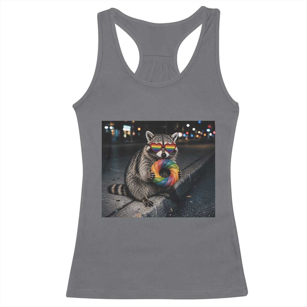 Raccoon Eating Baguette Graphic Racerback Tank Top Humorous Gay Pride Gift