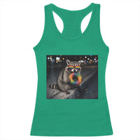 Raccoon Eating Baguette Graphic Racerback Tank Top Humorous Gay Pride Gift
