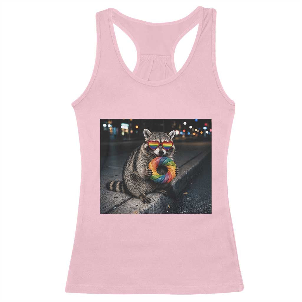 Raccoon Eating Baguette Graphic Racerback Tank Top Humorous Gay Pride Gift