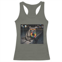Raccoon Eating Baguette Graphic Racerback Tank Top Humorous Gay Pride Gift