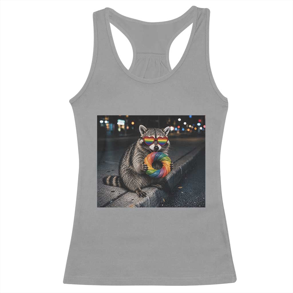 Raccoon Eating Baguette Graphic Racerback Tank Top Humorous Gay Pride Gift