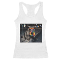 Raccoon Eating Baguette Graphic Racerback Tank Top Humorous Gay Pride Gift