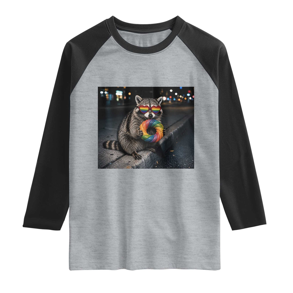 Raccoon Eating Baguette Graphic Raglan Shirt Humorous Gay Pride Gift