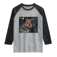 Raccoon Eating Baguette Graphic Raglan Shirt Humorous Gay Pride Gift