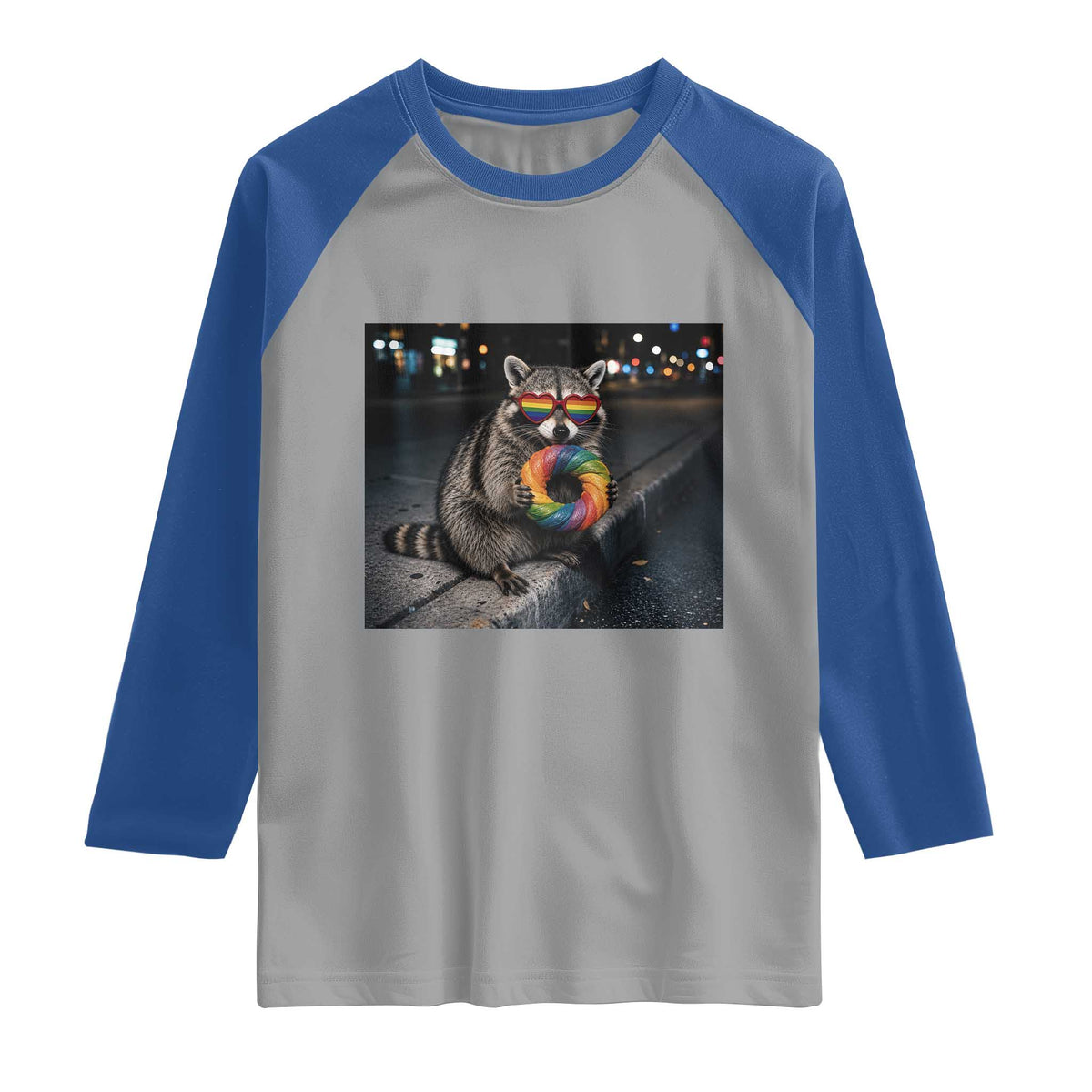 Raccoon Eating Baguette Graphic Raglan Shirt Humorous Gay Pride Gift