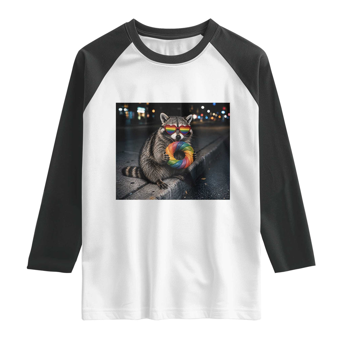 Raccoon Eating Baguette Graphic Raglan Shirt Humorous Gay Pride Gift