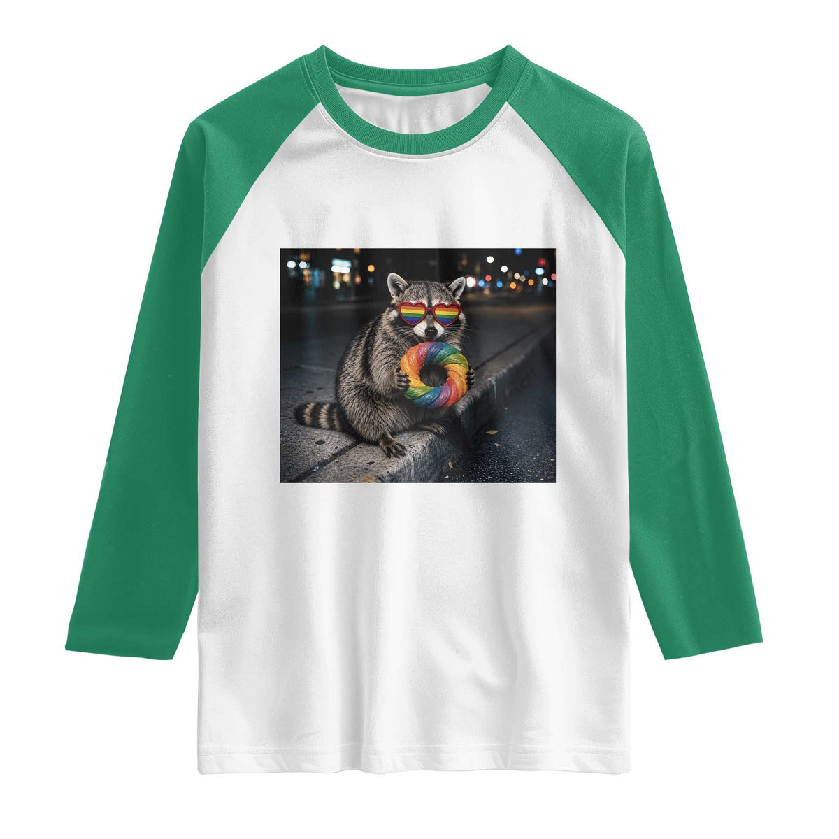 Raccoon Eating Baguette Graphic Raglan Shirt Humorous Gay Pride Gift