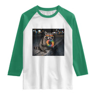 Raccoon Eating Baguette Graphic Raglan Shirt Humorous Gay Pride Gift