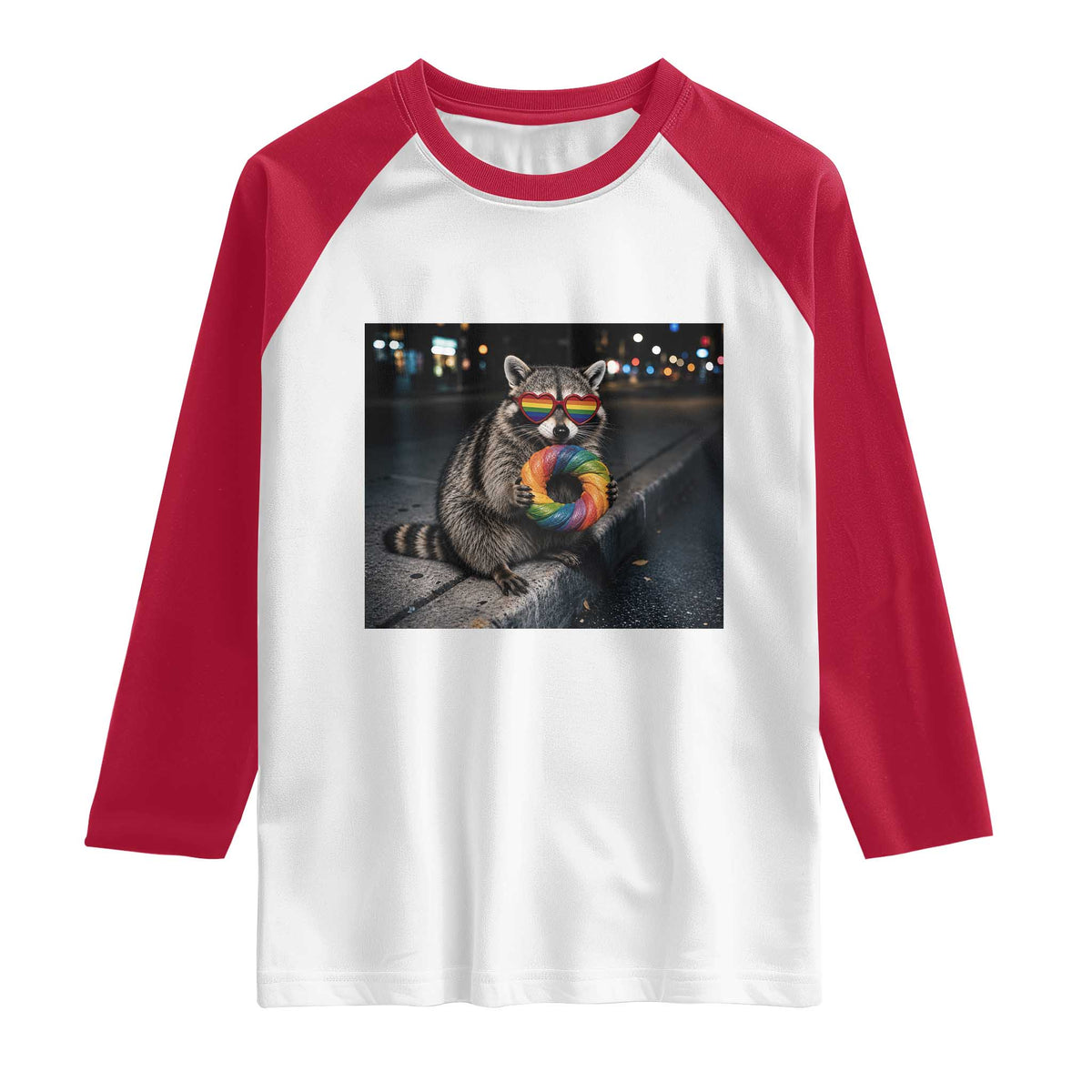 Raccoon Eating Baguette Graphic Raglan Shirt Humorous Gay Pride Gift