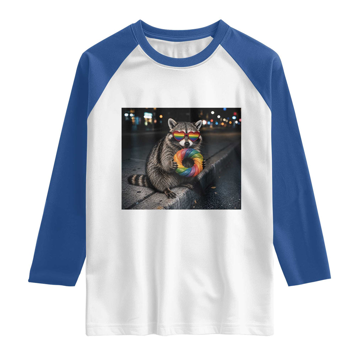 Raccoon Eating Baguette Graphic Raglan Shirt Humorous Gay Pride Gift
