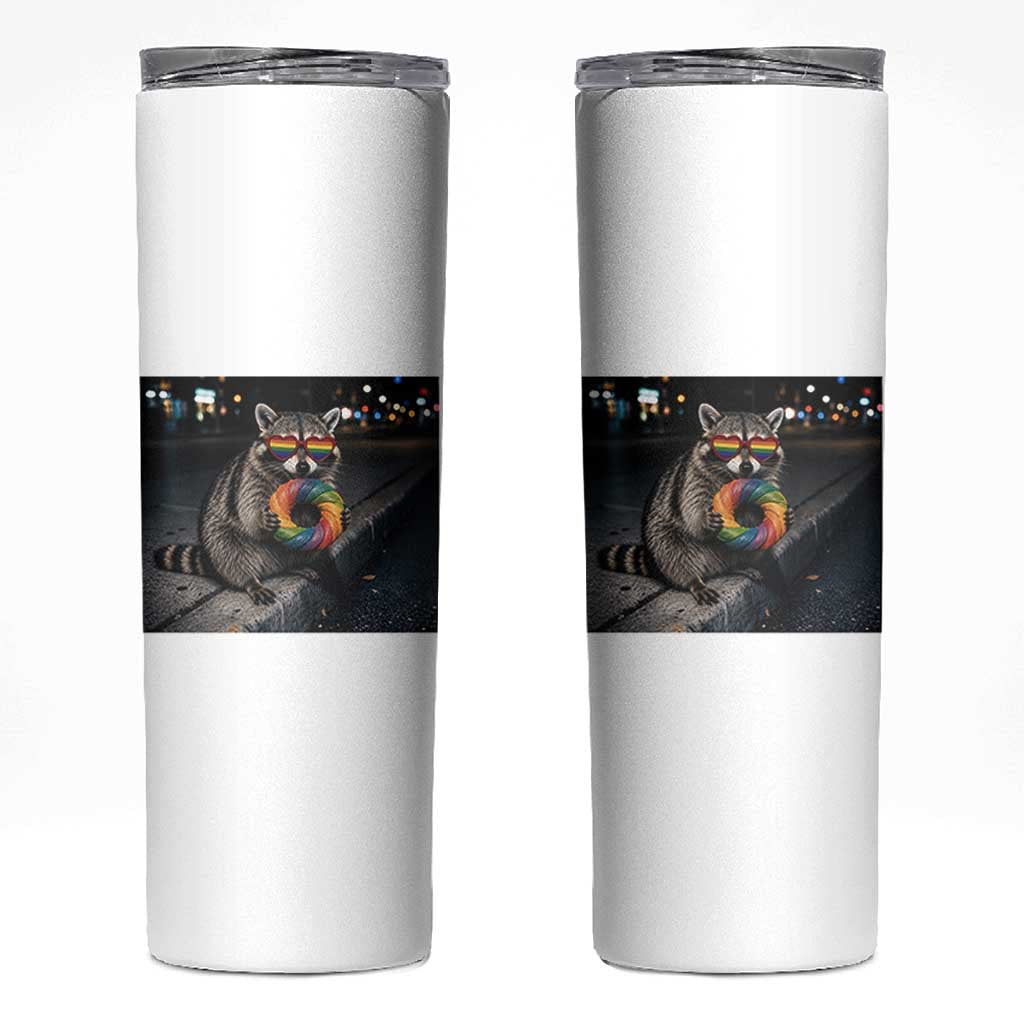 Raccoon Eating Baguette Graphic Skinny Tumbler Humorous Gay Pride Gift