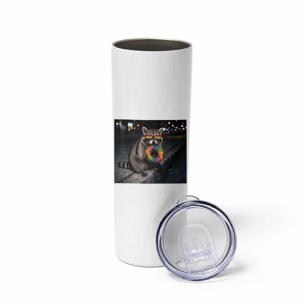 Raccoon Eating Baguette Graphic Skinny Tumbler Humorous Gay Pride Gift
