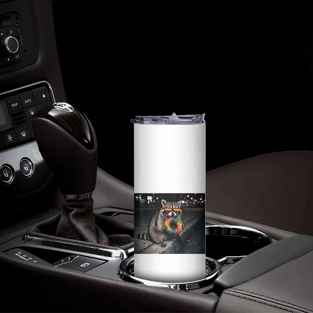 Raccoon Eating Baguette Graphic Skinny Tumbler Humorous Gay Pride Gift