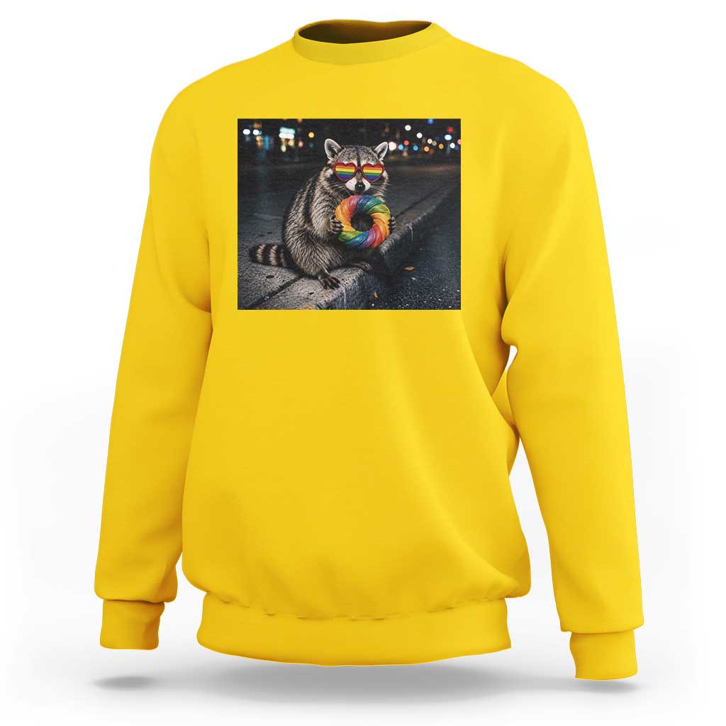 Raccoon Eating Baguette Graphic Sweatshirt Humorous Gay Pride Gift