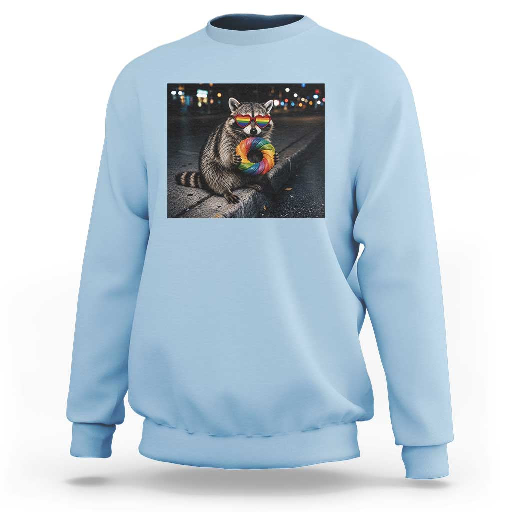 Raccoon Eating Baguette Graphic Sweatshirt Humorous Gay Pride Gift