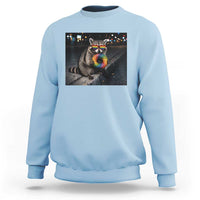 Raccoon Eating Baguette Graphic Sweatshirt Humorous Gay Pride Gift