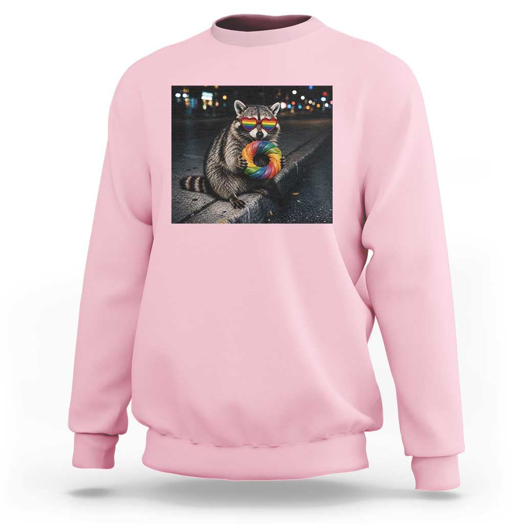 Raccoon Eating Baguette Graphic Sweatshirt Humorous Gay Pride Gift