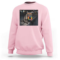 Raccoon Eating Baguette Graphic Sweatshirt Humorous Gay Pride Gift