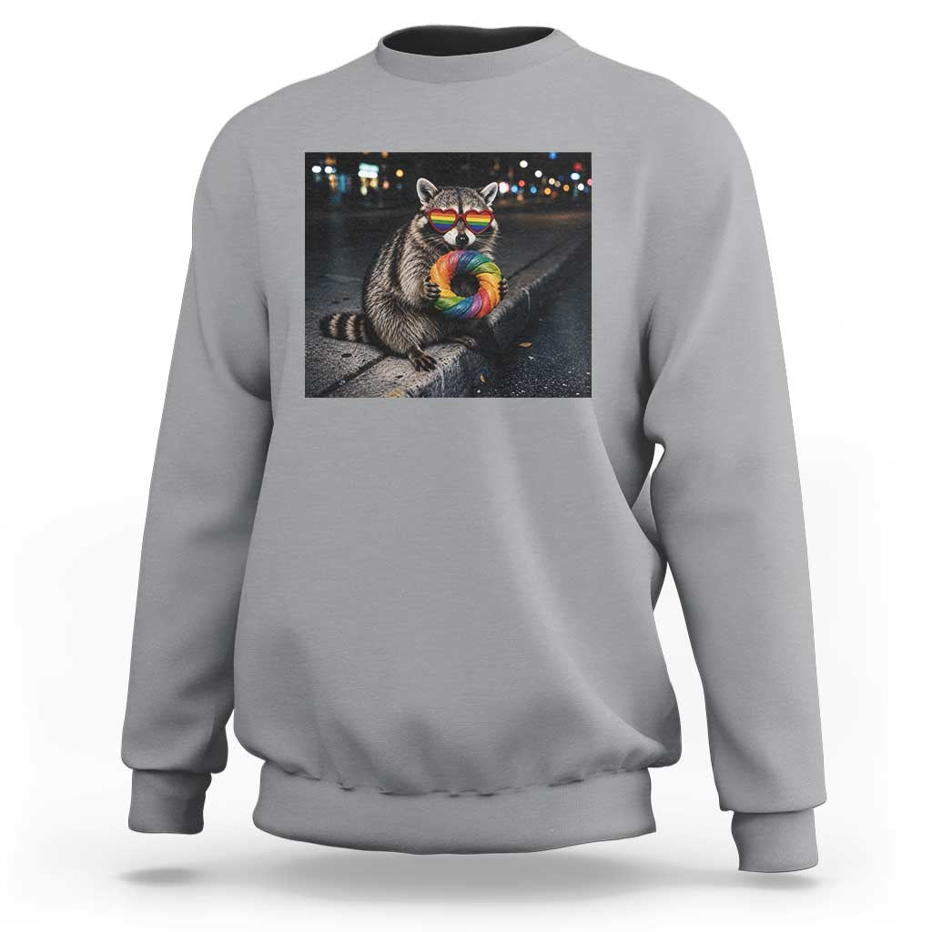 Raccoon Eating Baguette Graphic Sweatshirt Humorous Gay Pride Gift